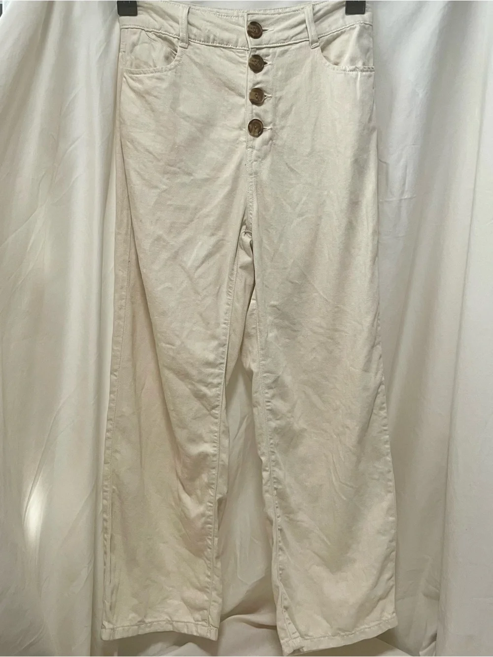 Zara Linen Cream Button-Fly Chinos